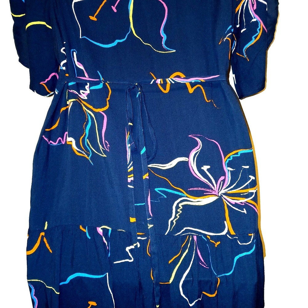 Avenue Val Print Women Maxi Dress 20 Blue Lily Flower Bohemian High Low Flowy - Picture 10 of 10